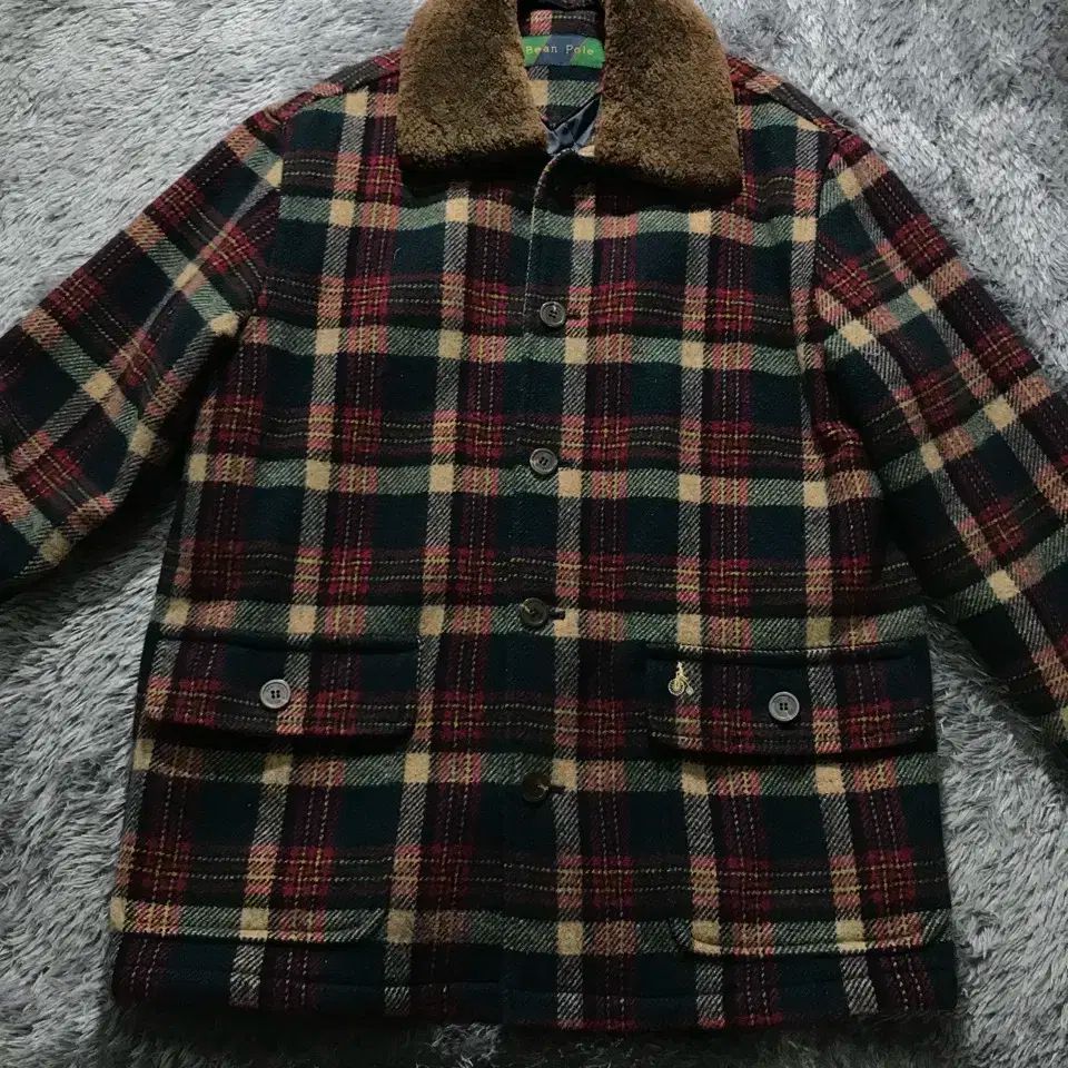 L A級 ユニセックス ビーンポール ヴィンテージ ファー付き CHECK ウール コート