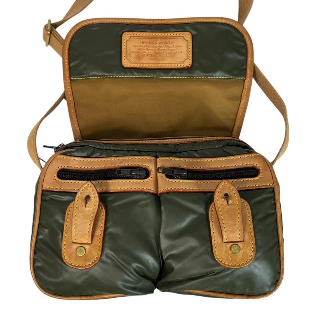 美品 HUNTING WORLD バチュークロス カーキ 斜め掛け レザー - メルカリ