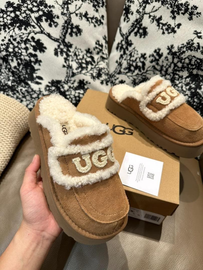  22 cm-26 cm UGG 3ｃｍ厚底スリッパ ブラウン 厚底 サボサンダル サンダル サンダル ミュール