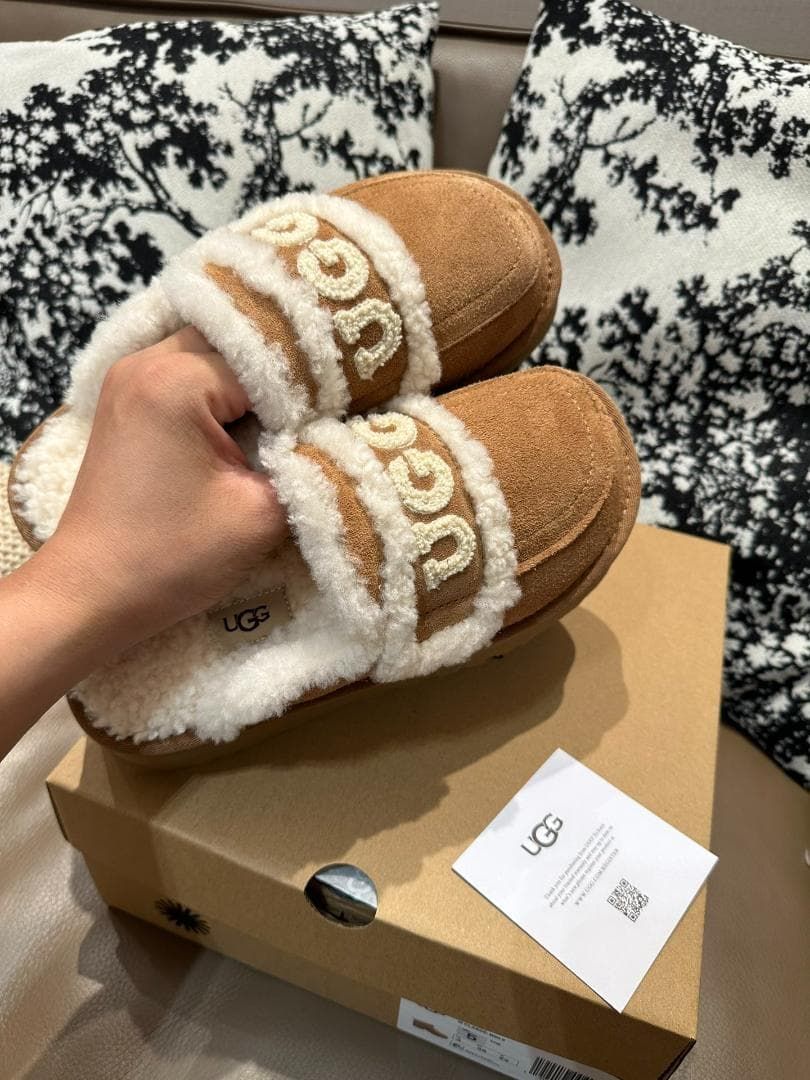 22 cm-26 cm UGG 3ｃｍ厚底スリッパ ブラウン 厚底 サボサンダル