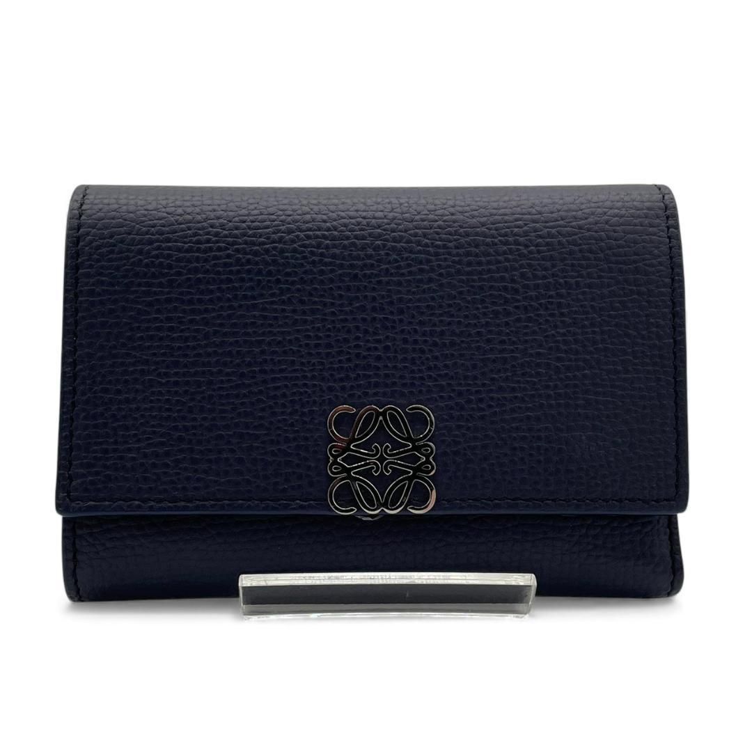 ロエベ LOEWE アナグラム バーティカル ウォレット スモール 三つ折り財布 ペブルグレインカーフ ブラック