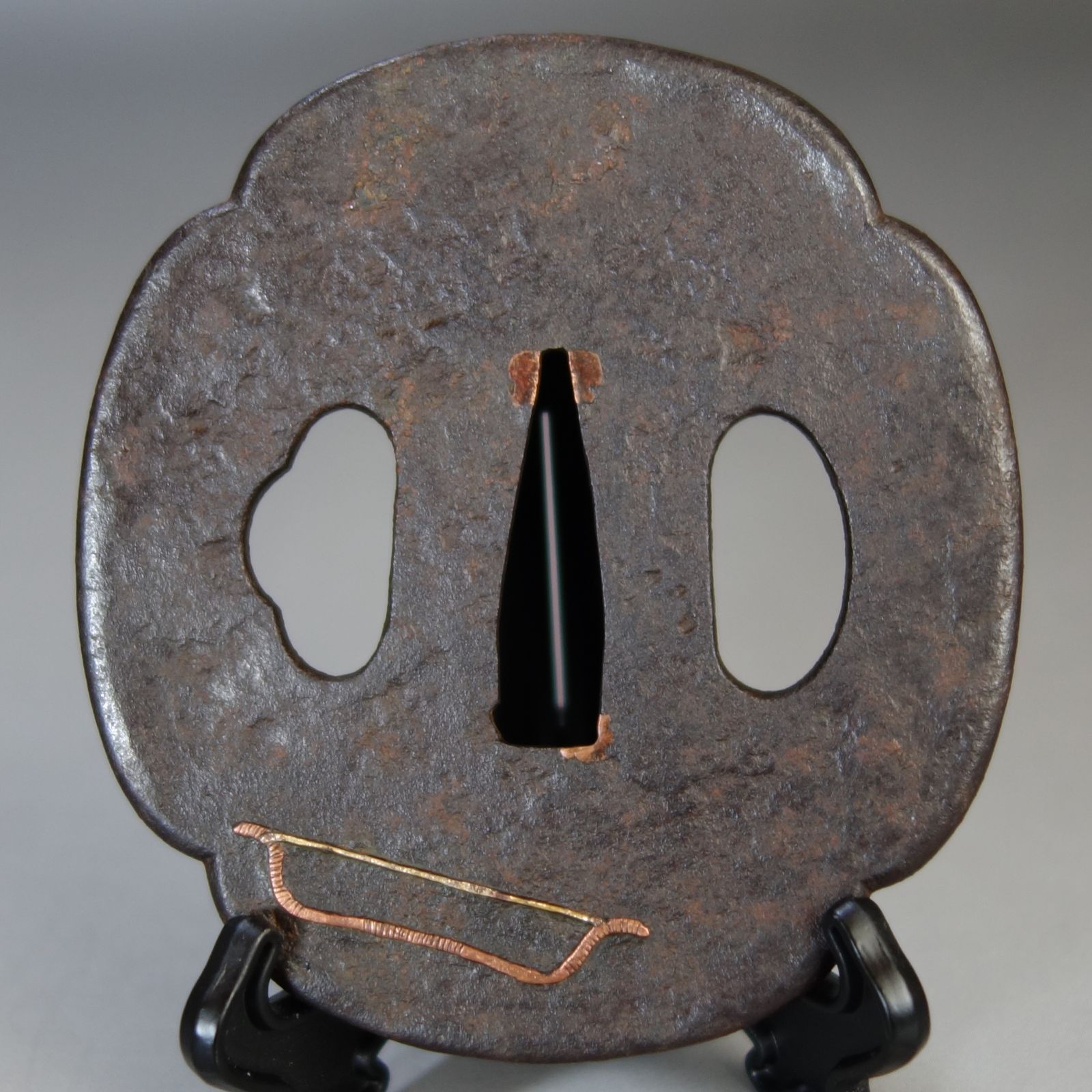 鍔 鐔 鉄地 象嵌 刀装具 武具 骨董 江戸時代【大黒天図鍔】 鍔 鐔