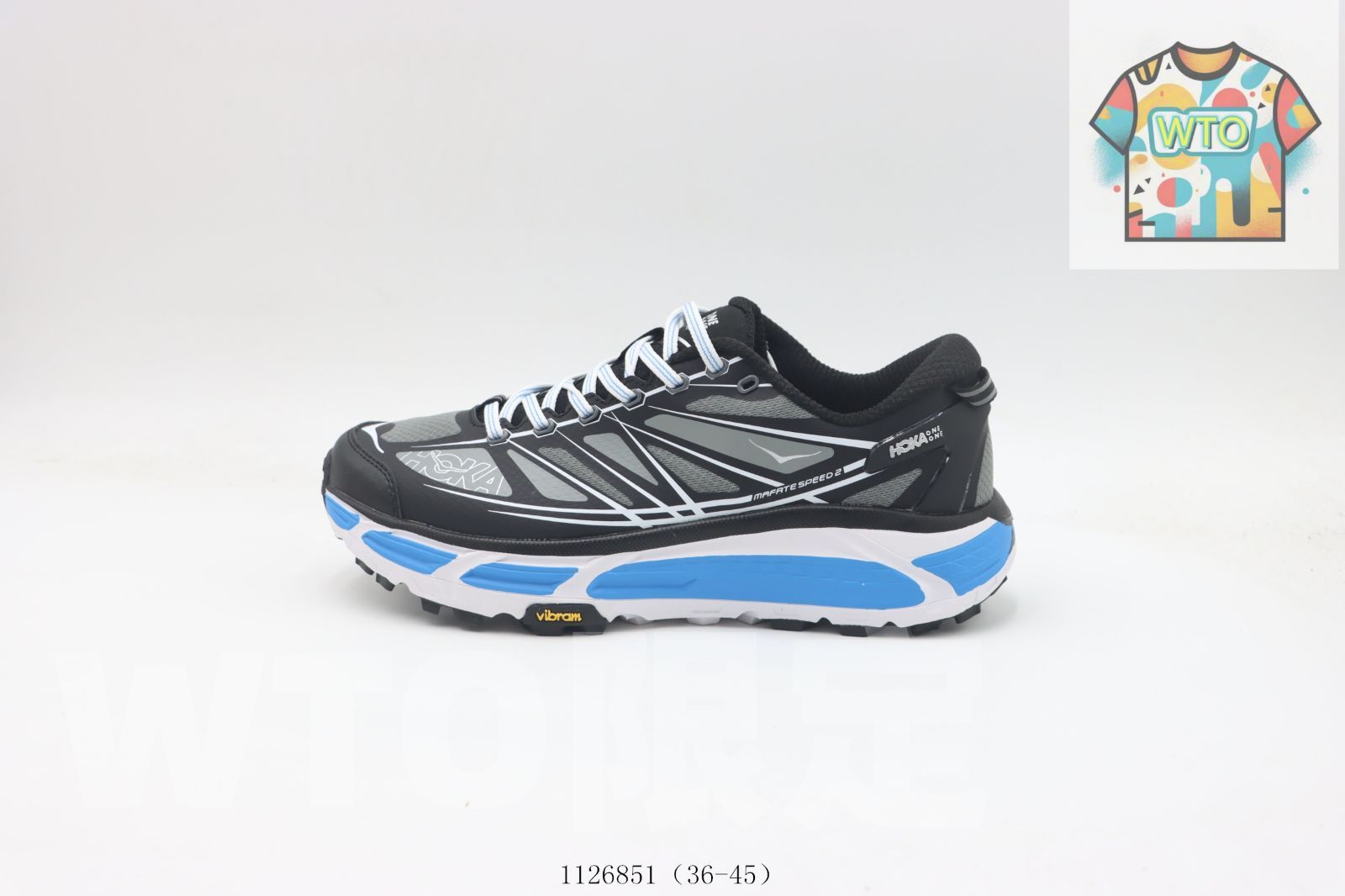 WTO通販 ホカ オネオネ ランニングシューズ ブラック ホワイト ブルー 1126851 WTO輸入 WIW 65