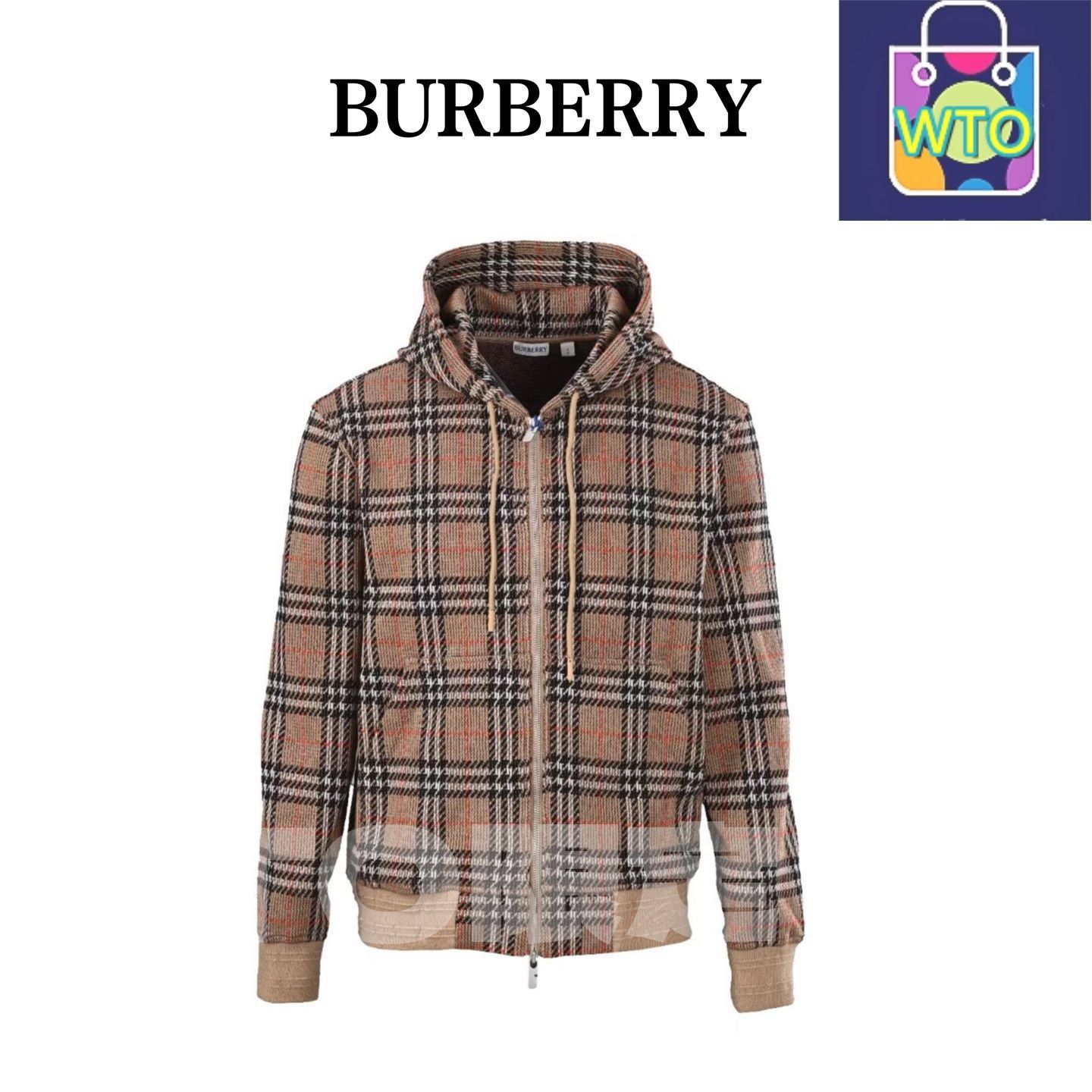 今日 Burberry バーバリー ビッグチェック混紡ニットシリーズ 浮雕感格紋のハードシェルフード付きジャケット スウェットシャツ アウター 秋冬トップス