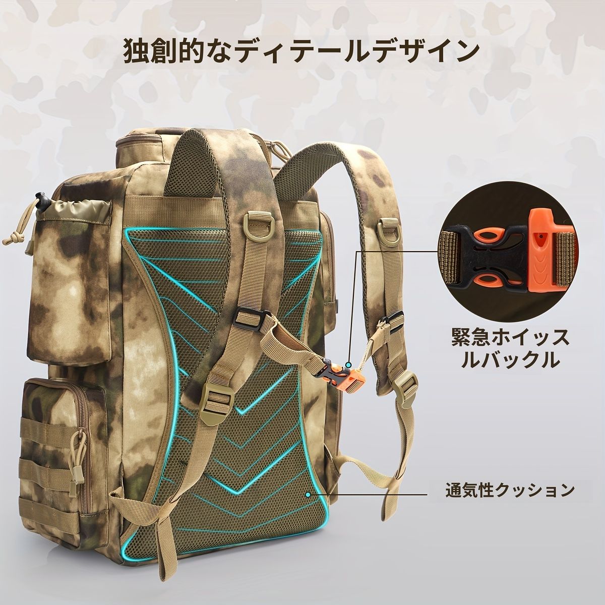 大容量45L＆ロッドホルダー付き フィッシングバッグ 釣りバッグ 釣り用バックパック 釣り リュックサック 釣り具収納 タックルバッグ キャンプ ハイキング 釣り人へのギフトに最適 グレー OLIVEOS_COM_TR