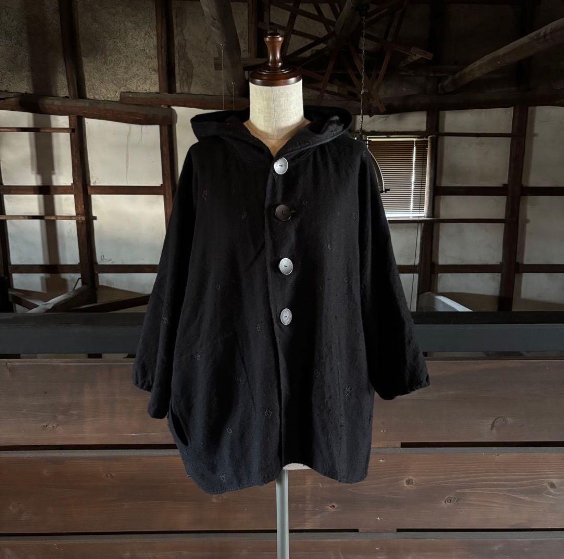 JURGEN LEHL ヨーガンレール ウール ニット 刺繍 ドルマン パーカー サイズ M 706