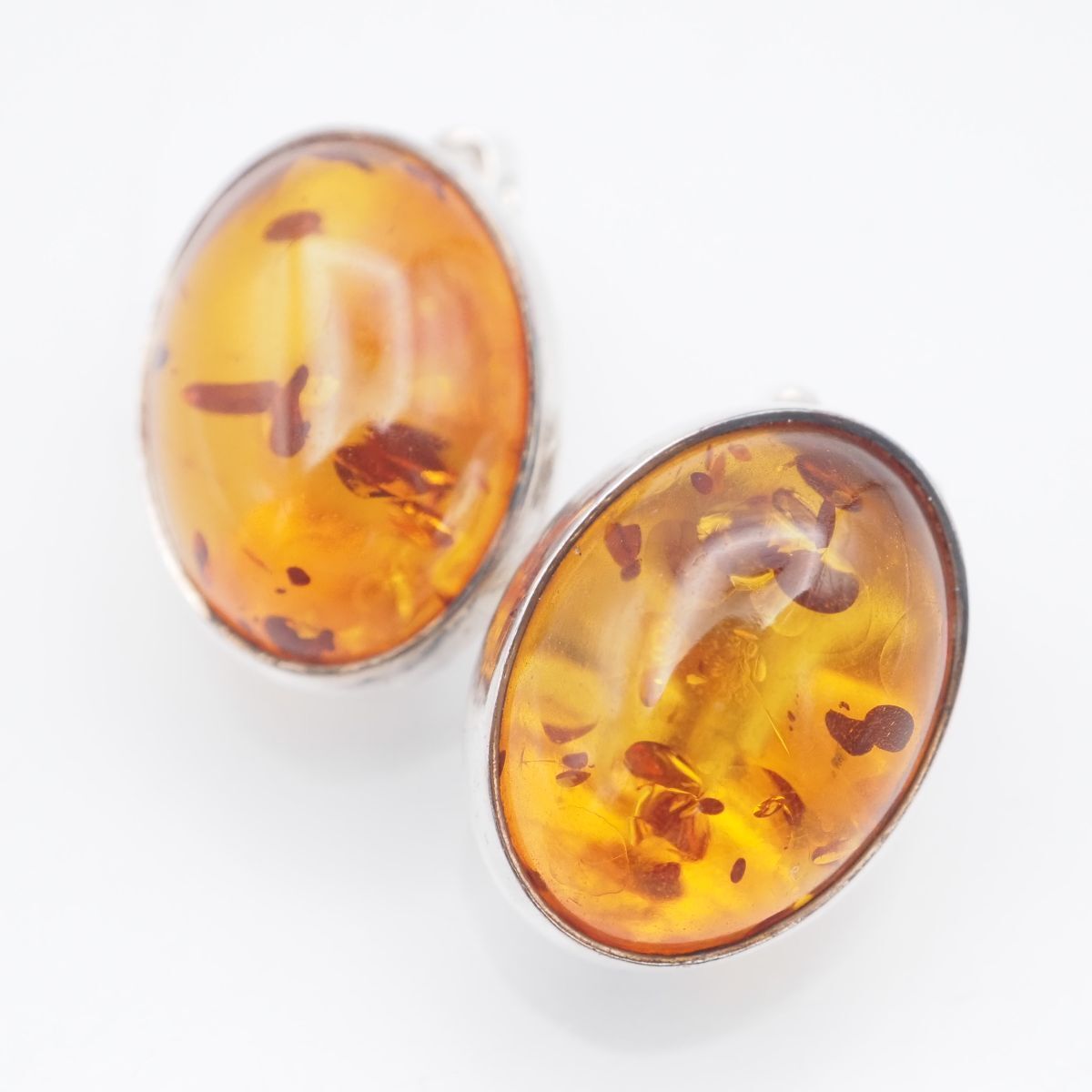H 802 琥珀 コハク アンバー 925刻印 イヤリング デザイン シルバー ヴィンテージ