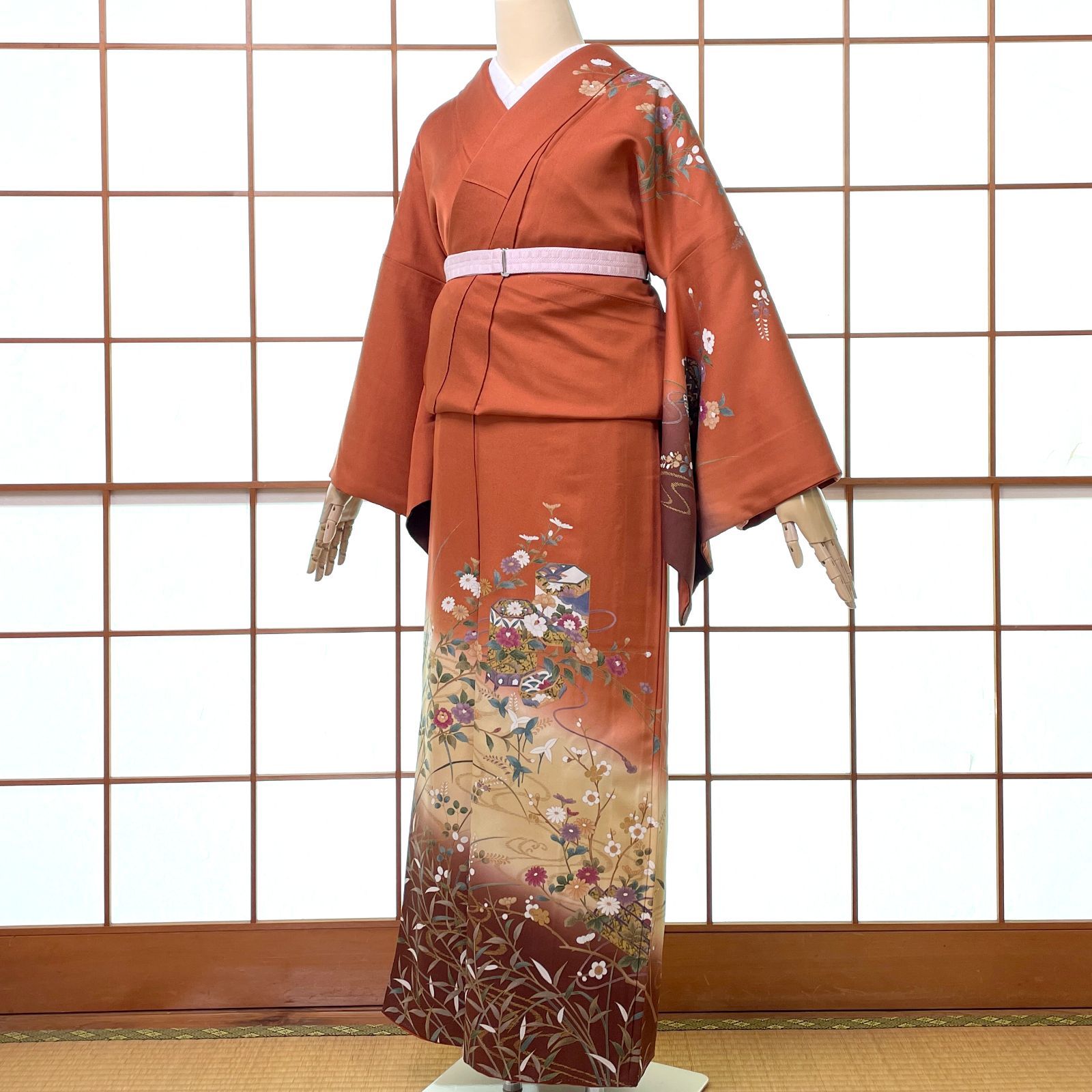 訪問着　貝桶　フルセット　正絹 mtu_111】女性の幸せを願う貝桶文様。優美な地色が醸す、やさしさと