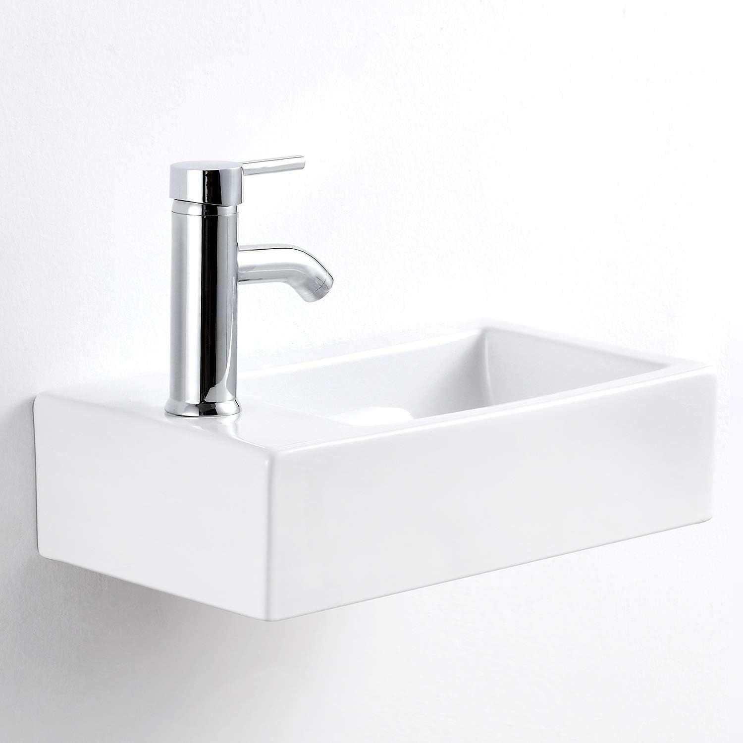 排水セット付き 手洗い器 壁掛け 手洗器 陶器 洗面ボウル 洗面台 おしゃれ 手洗いボウル 壁付け型 手洗い台 37 18 9 蛇口左 白色