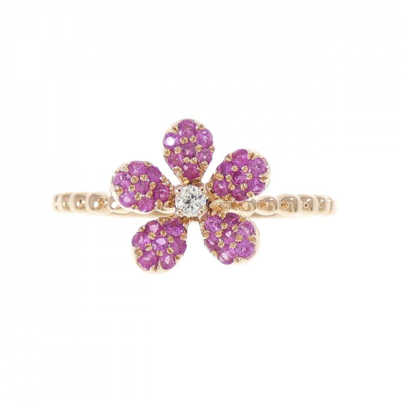 K 18 PG フラワー サファイヤ リング 0.25 CT