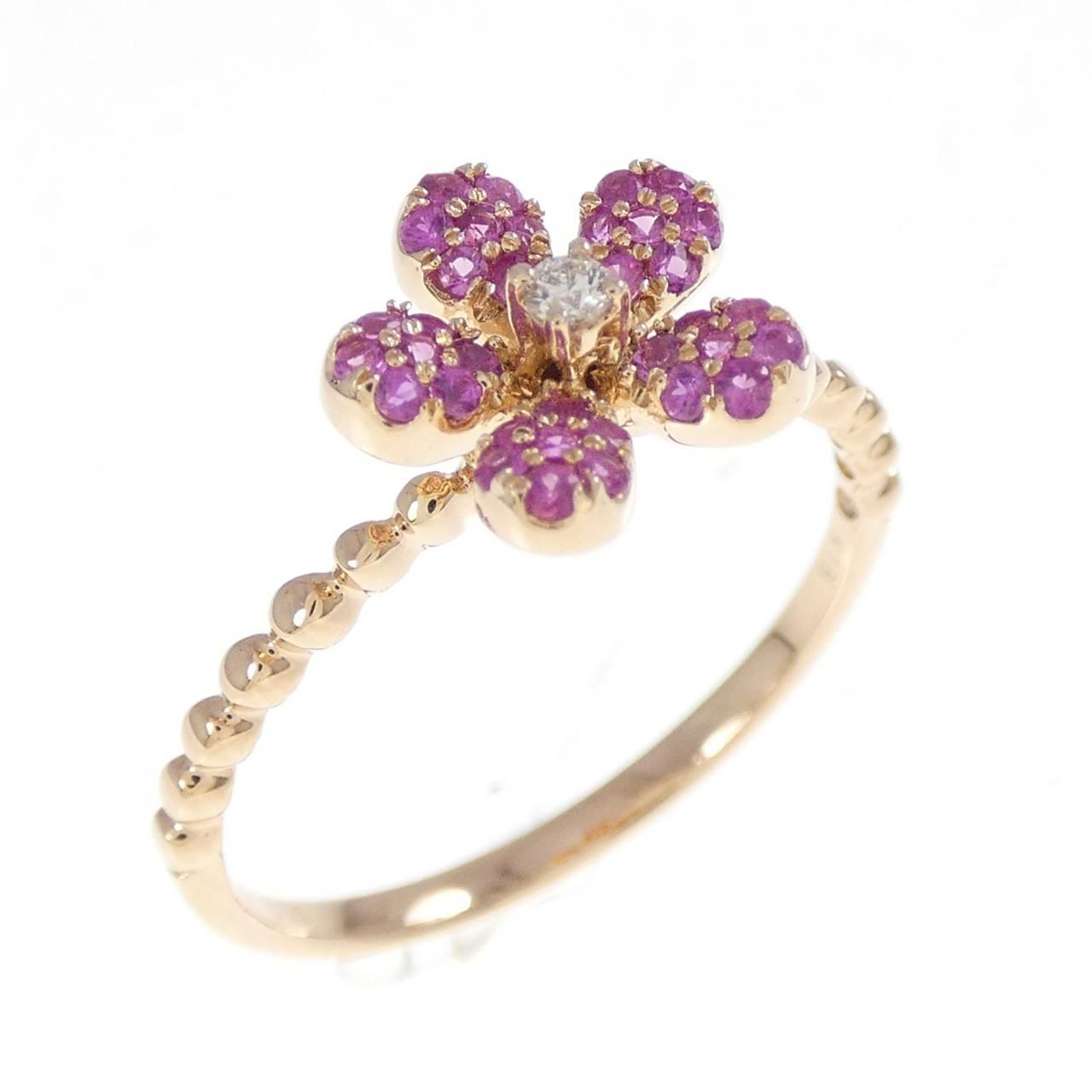 K18PG フラワー サファイヤ リング 0.25CT