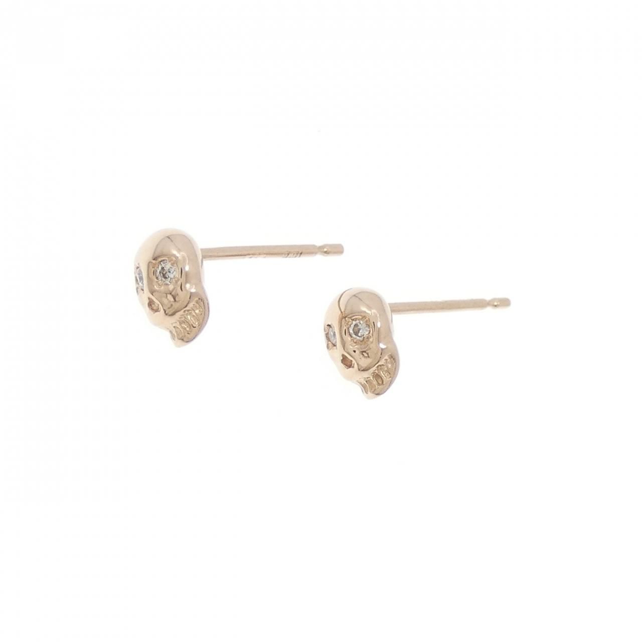 K 18 PG スカル ダイヤモンド ピアス 0.02 CT