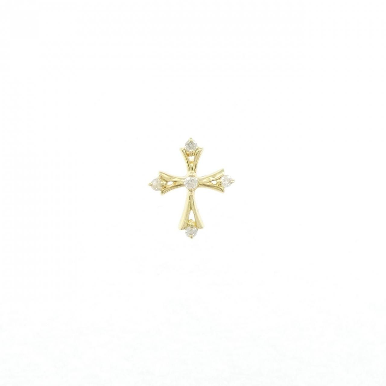 K18YG クロス ダイヤモンド ピアス 0.04CT 片耳