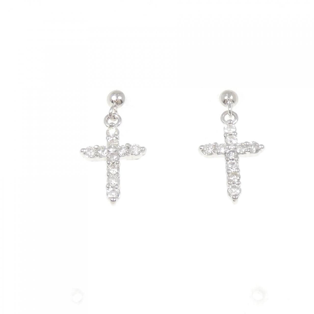 K14WG クロス ダイヤモンド ピアス 0.30CT