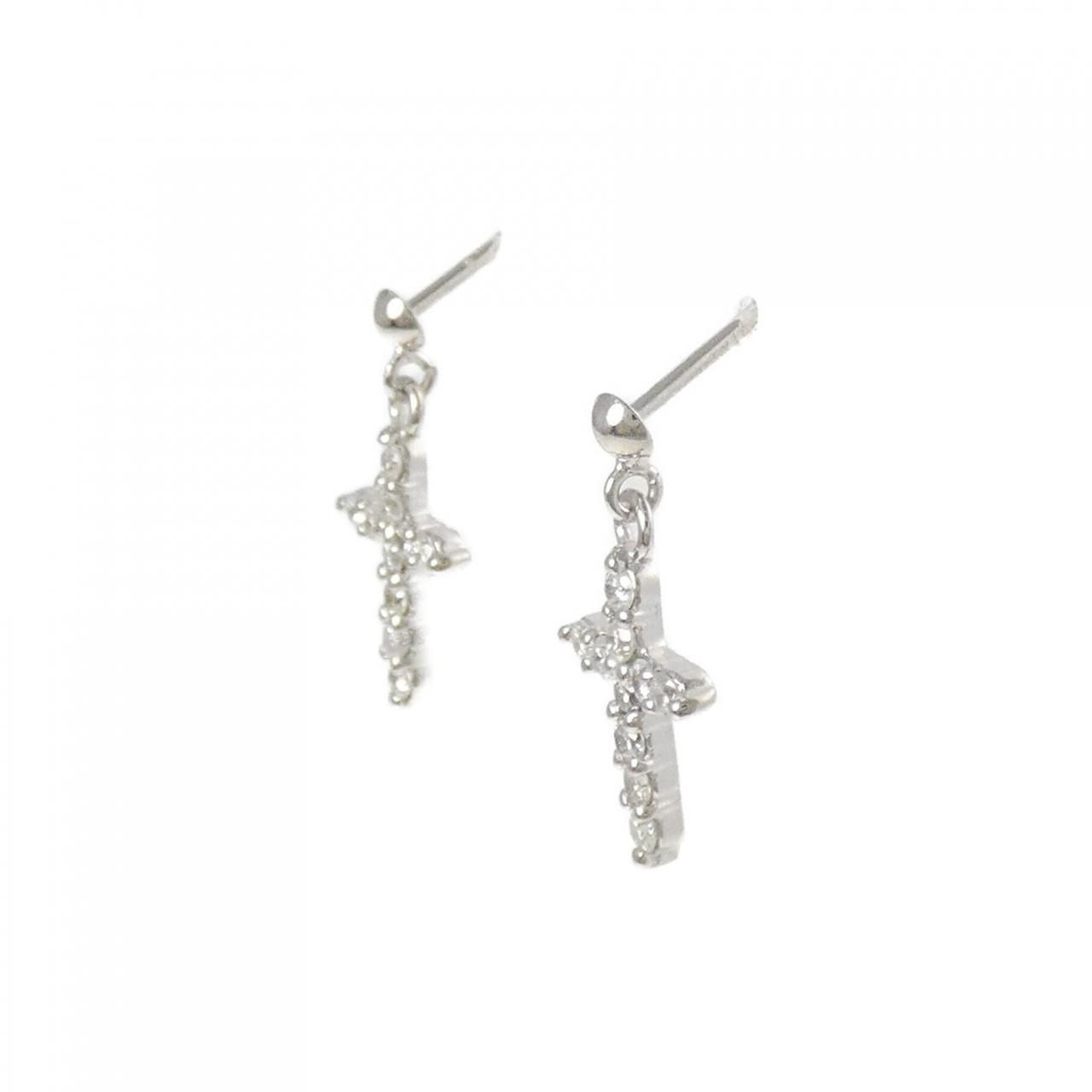 K 14 WG クロス ダイヤモンド ピアス 0.30 CT