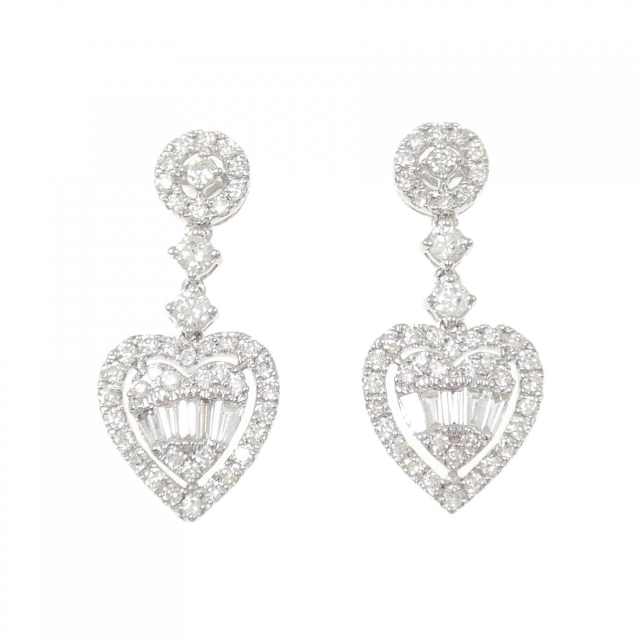 K18WG ハート ダイヤモンド ピアス 1.00CT