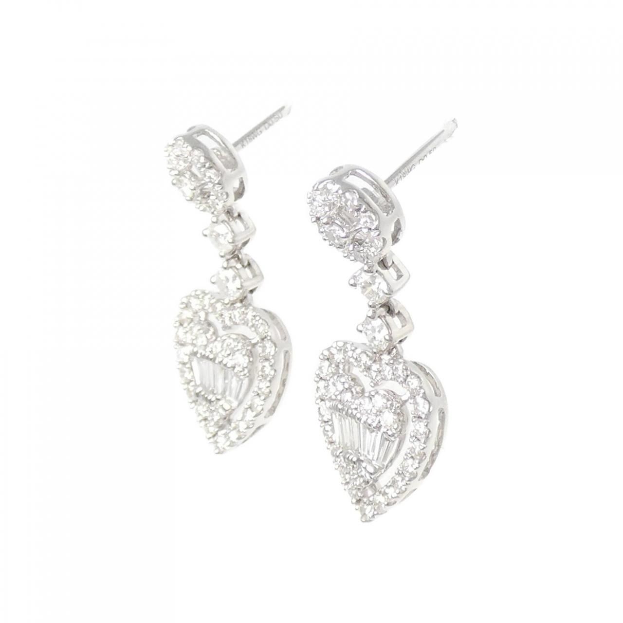 K 18 WG ハート ダイヤモンド ピアス 1.00 CT