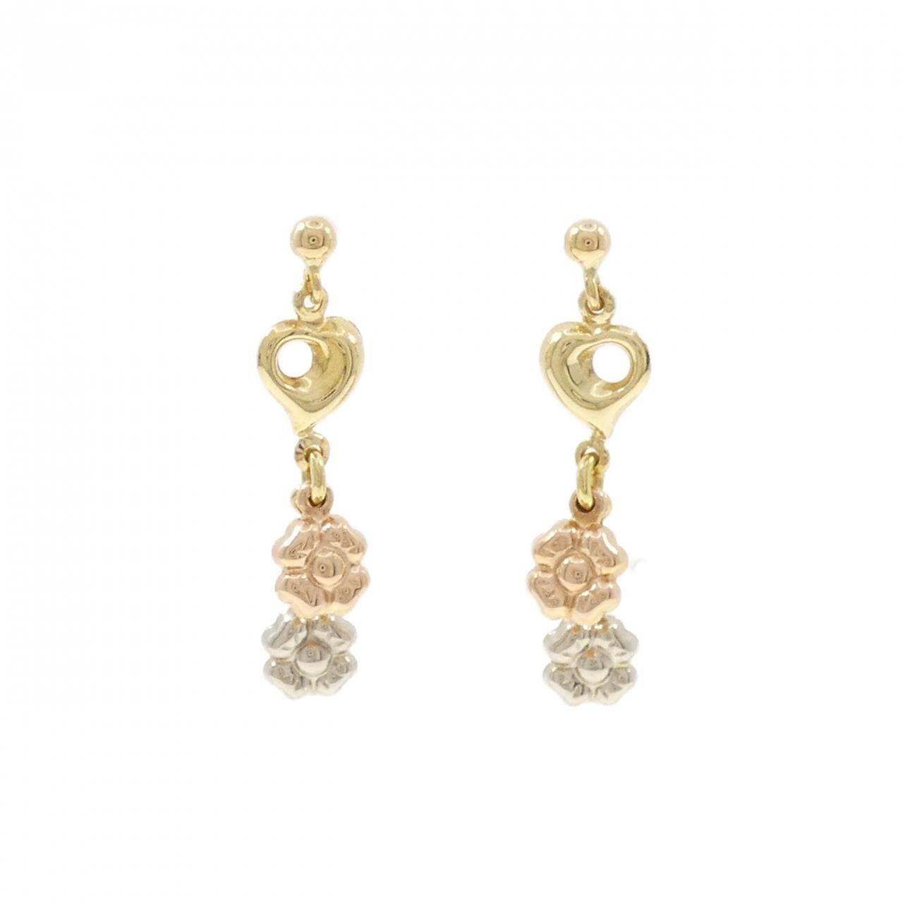 K18スリー ハート×フラワー ピアス