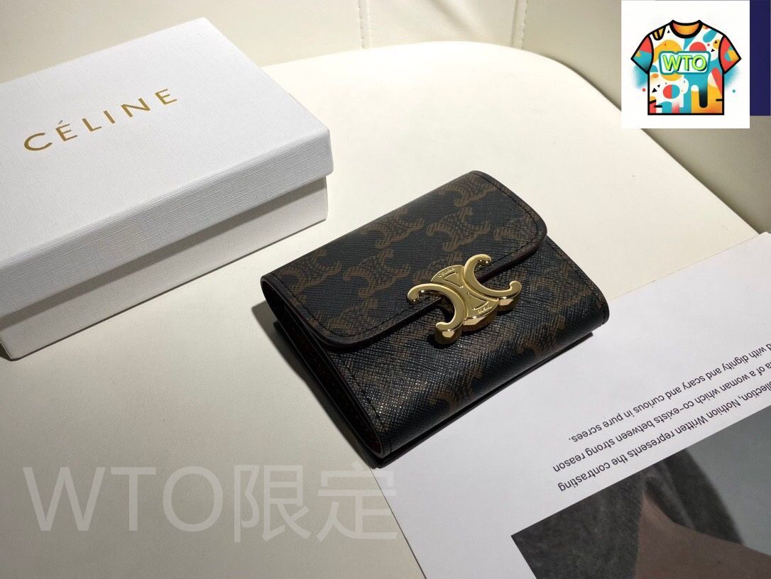 WTO通販 Celine セリーヌ 凱旋門 ショート財布シリーズ 頭層の牛皮を使用 WTO輸入 USU 20