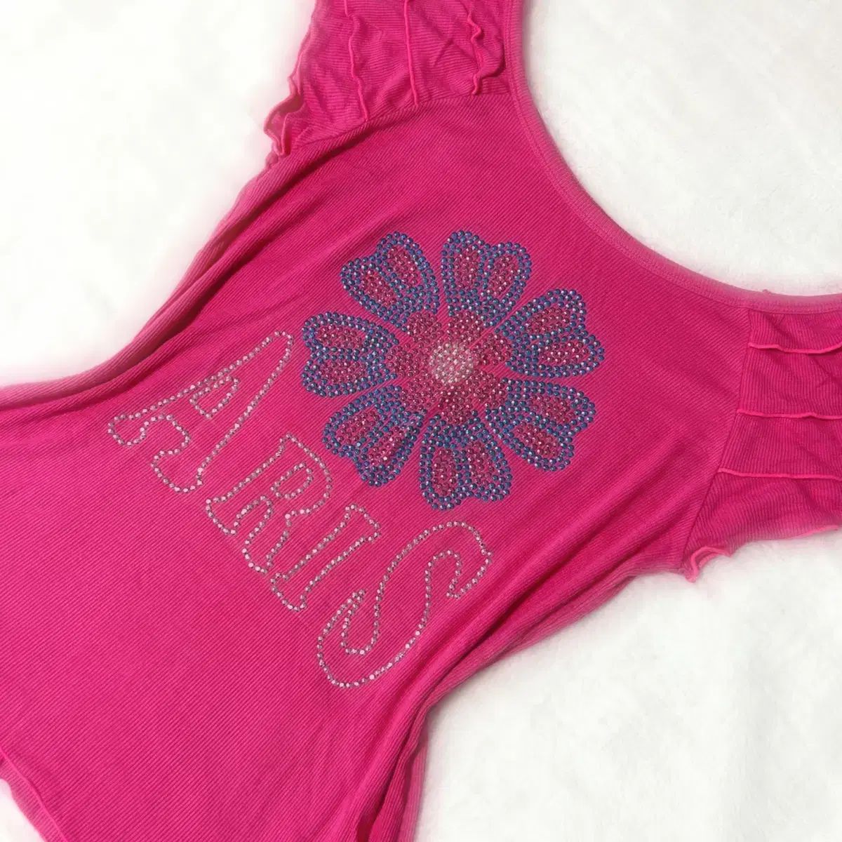 Aris ギャル風 y2kクリスタル フリル ゴージ Tシャツ