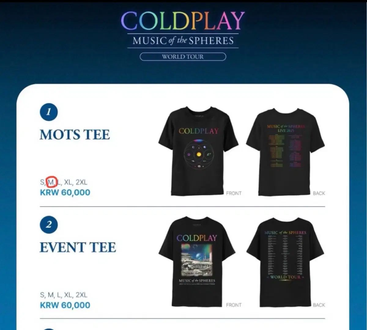 コールドプレイ mots tee Mサイズ 新 商品