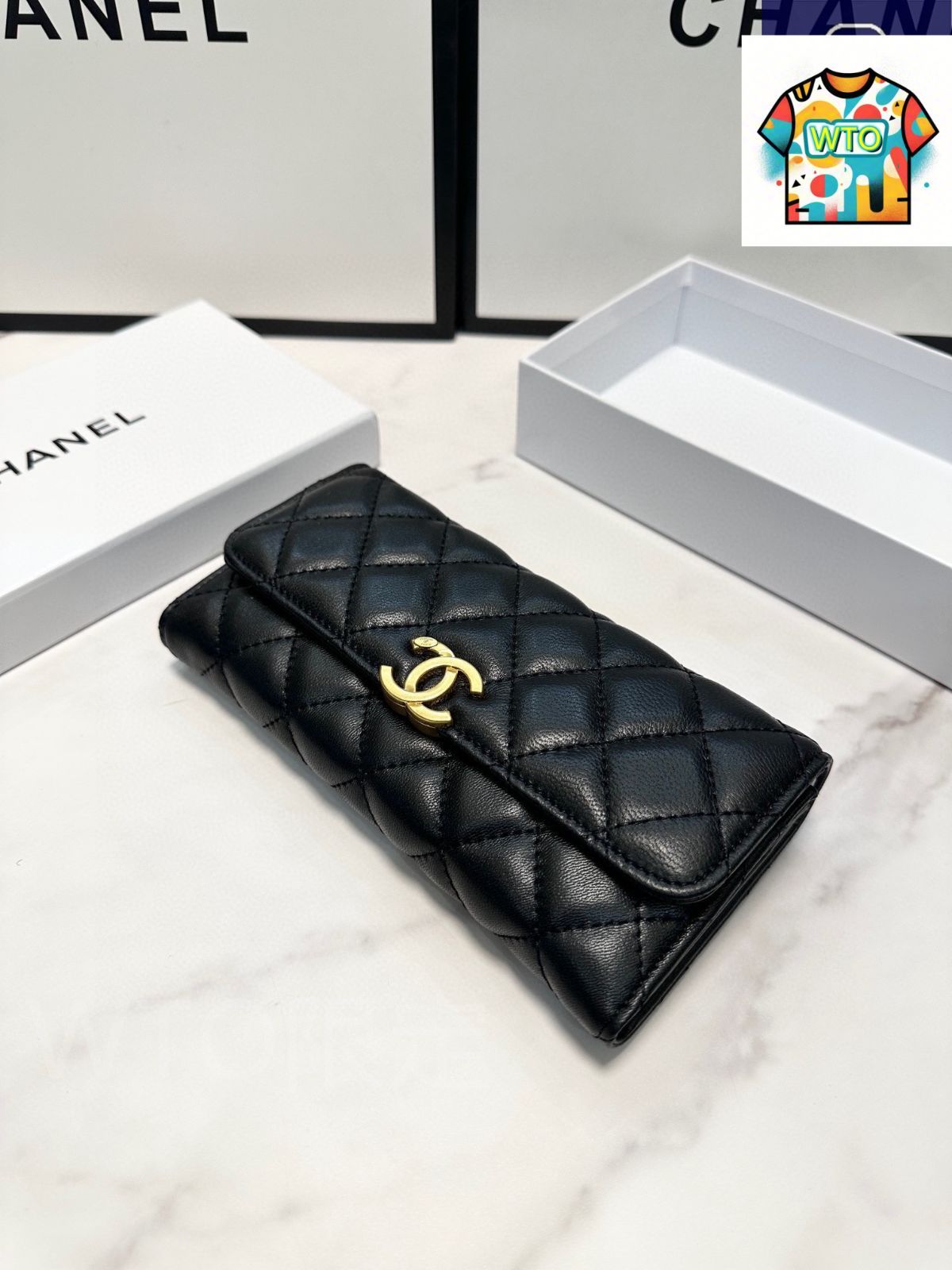 WTO通販 Chanel シャネル シープスキンダブルフォールドウォレット 羊皮を使用したクラシックで耐久性に優れたデザイン-WTO輸入-FAT 21
