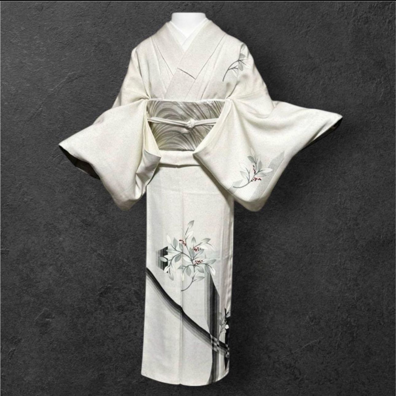 袷 正絹 友禅 訪問着 フルセット 西陣唐織プラチナ箔袋帯 Excellent Condition Lined Pure Silk Yuzen Houmongi Kimono Full Set