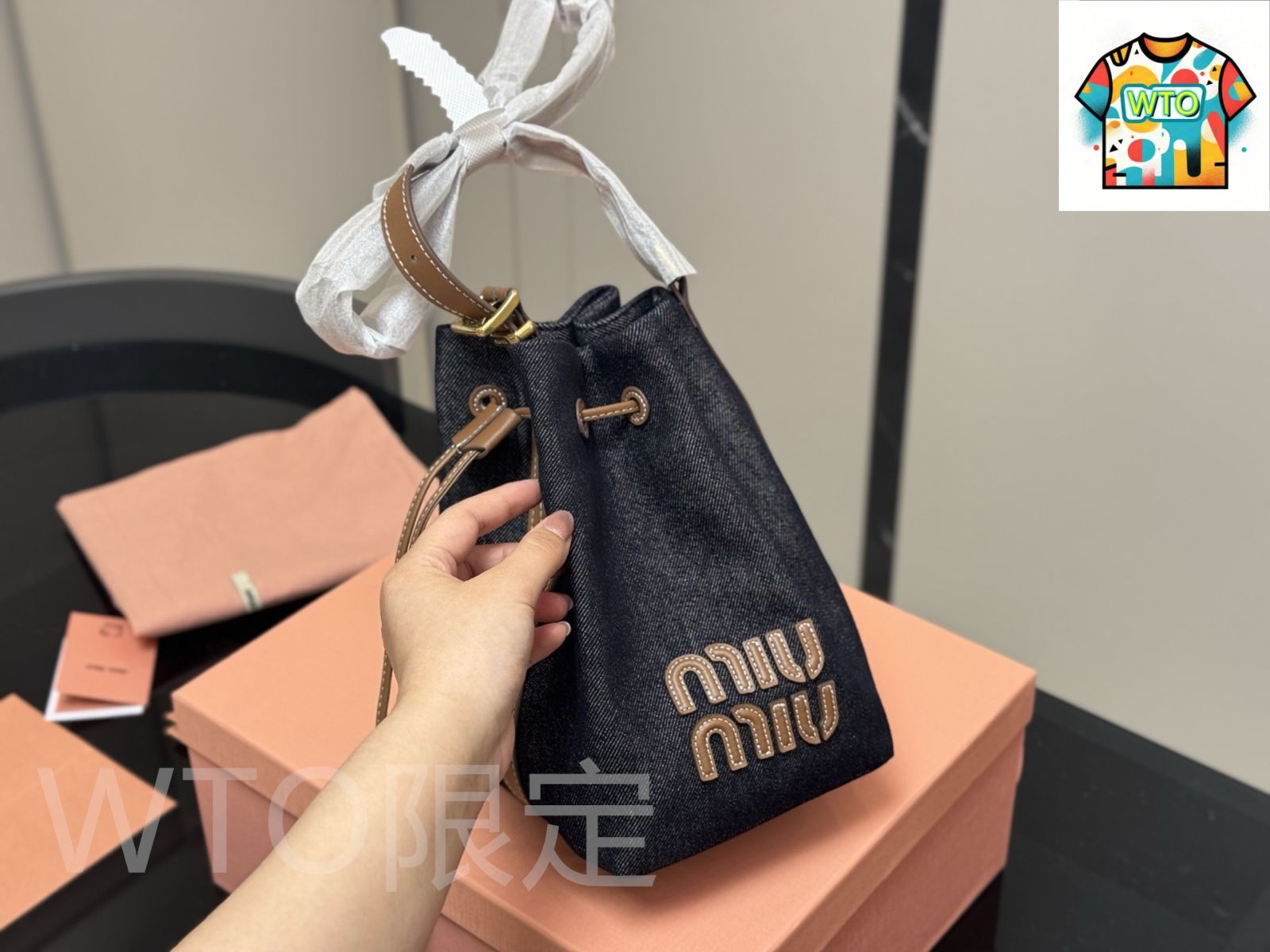 WTO通販 Miu Miu ミュウミュウ バケットバッグ キャンバス製 抽ひもデザイン 可愛らしい日常派スタイル-WTO輸入-ILH14