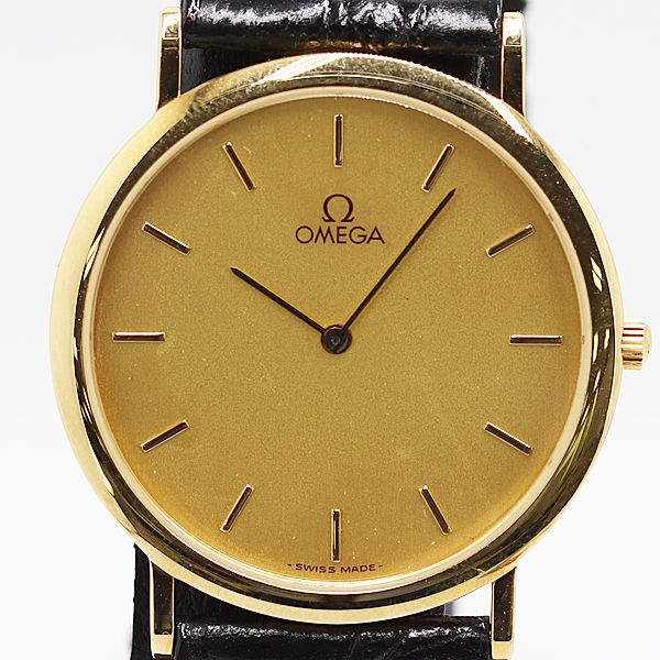 級 保 稼働 オメガデビル QZ ゴールド文字盤 メンズ腕時計 5085300 10PRT ABC16881 SMZ