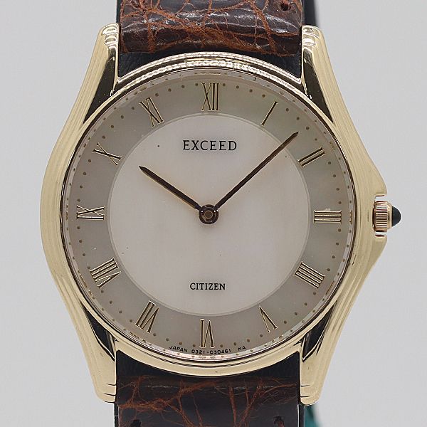 稼働 シチズン エクシード 0321-C30421 シェル文字盤 QZ メンズ腕時計 3456000 10BJY KTU ABC17205