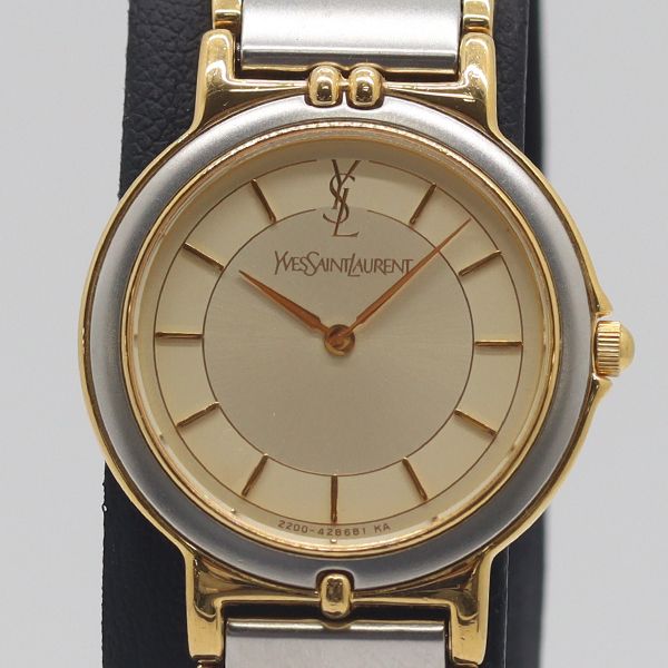 稼働 イブサンローラン 2200-228481 ゴールド文字盤 QZ レディース腕時計 3456000 10BJY KTU ABC17211