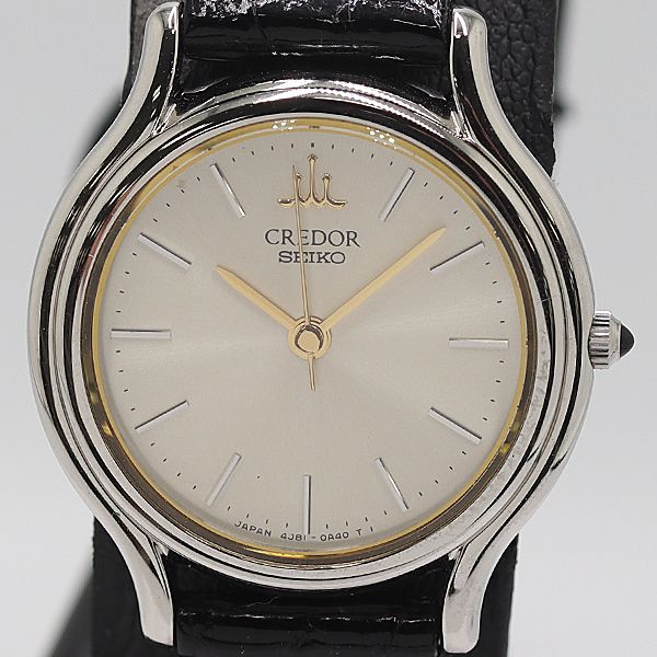 新品同様 保/箱付 稼働 セイコー クレドール 4J81-0A40 シルバー文字盤