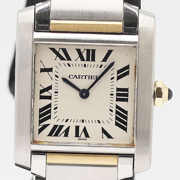 稼働 カルティエ タンク フランセーズSM W51006Q4 2301 QZ アイボリー文字盤 レディース腕時計 0327030 10BLT MST ABC17221