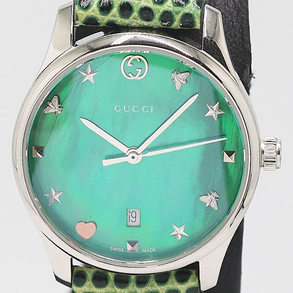 級 グッチ 126.5 Gタイムレス QZ グリーン文字盤 レディース腕時計 0024200 10BLT MST ABC17220