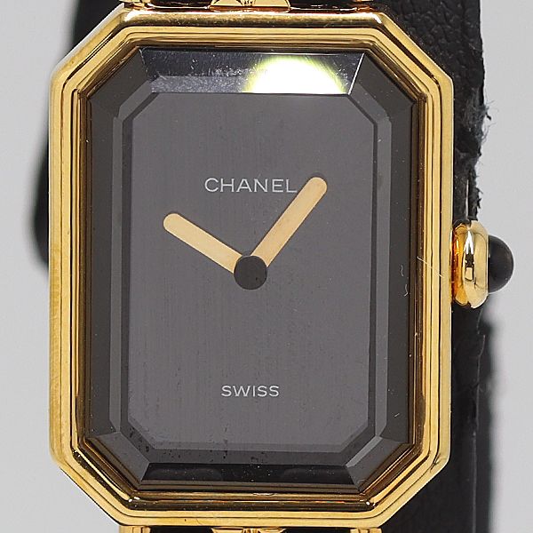 稼働 シャネル プルミエール Lサイズ H0001 R.D.36001 QZ ブラック文字盤 レディース腕時計 8572410 10KHT MST ABC17223