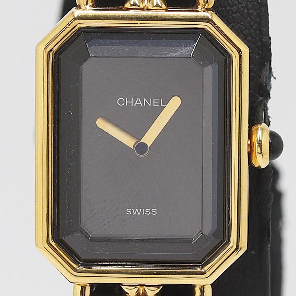 稼働 シャネル プルミエール Lサイズ H0001 G.S.03188 QZ ブラック文字盤 レディース腕時計 5261410 10KHT MST ABC17222