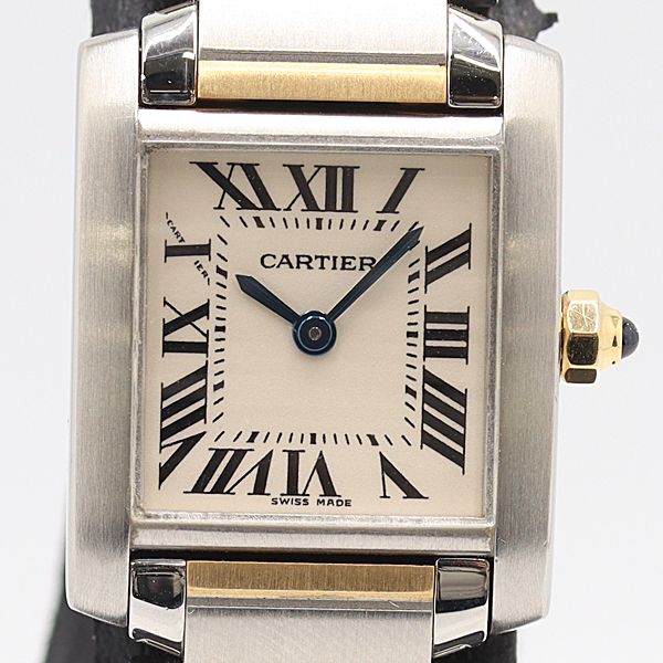 稼働 カルティエ タンクフランセーズ 2384 QZ アイボリー文字盤 レディース腕時計 0327030 10 BLT SMZ