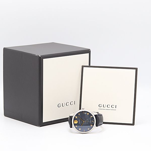  保 稼働 グッチ Gタイムレス 126 3 AT 自動巻 ブルー文字盤 メンズ腕時計 2258300 11DIT ABC17261 SMZ ワイドデニム 自動巻き時計 腕時計(アナログ)