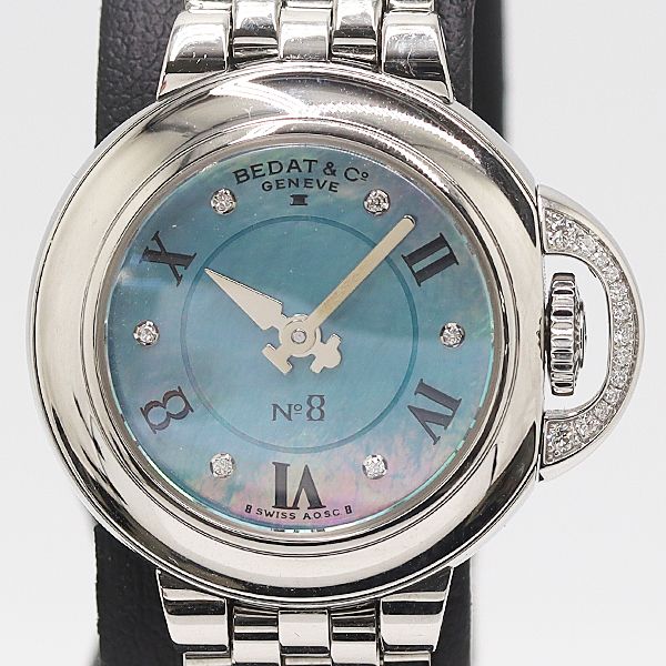 級 稼働 BEDAT Co 827 ジュネーブ No 8 1042 QZ アイスブルーシェル文字盤 レディース腕時計 5085300 10 BLT MST