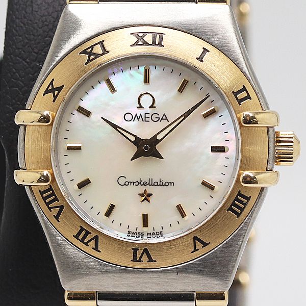 稼働 オメガ コンステレーションミニ 1362.7 57332436 QZ YG×SS シェル文字盤 レディース腕時計 5367010 10KHT MST ABC17240
