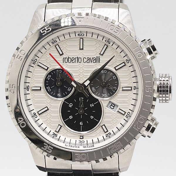 稼働 ロベルトカヴァリ by フランクミュラークロノグラフ 1G035 QZ 白文字盤 メンズ腕時計 5996100 10KHT MST ABC17248