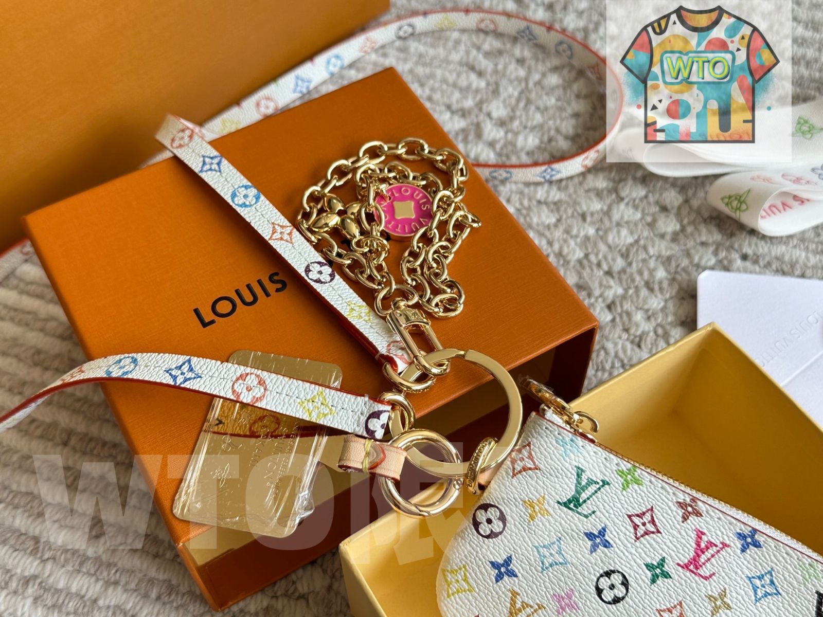 WTO通販 LV x 村上隆 ホワイトトリコロール スマホチェーンバッグ-WTO輸入-DPE60