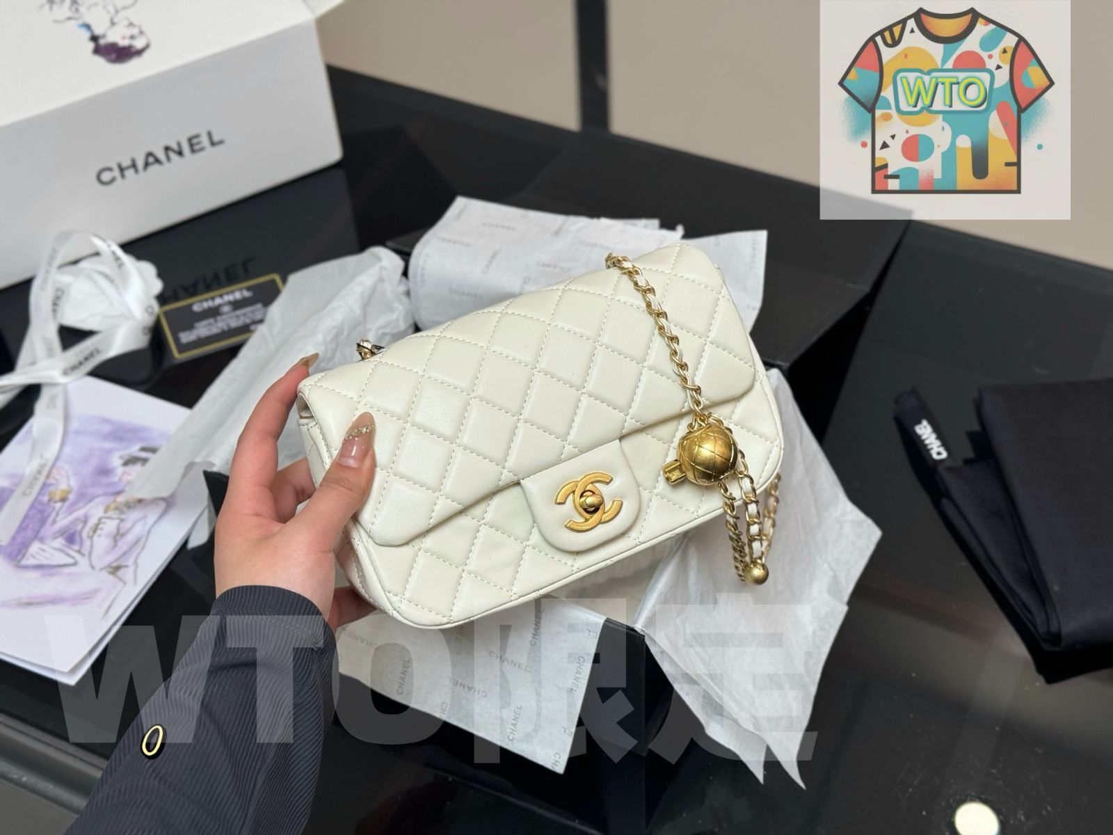 WTO通販 Chanel G Ball Square Flap Bag ゴールドボール スクエアバッグ-WTO輸入-YRX06