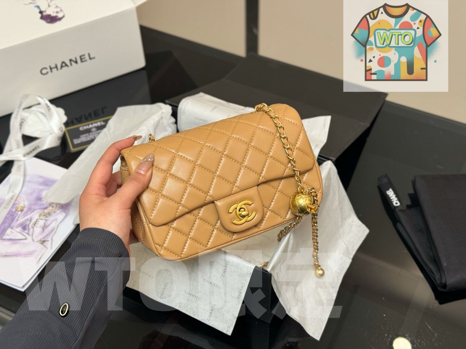 ゴールドボール スクエアバッグ-WTO輸入-YRX06