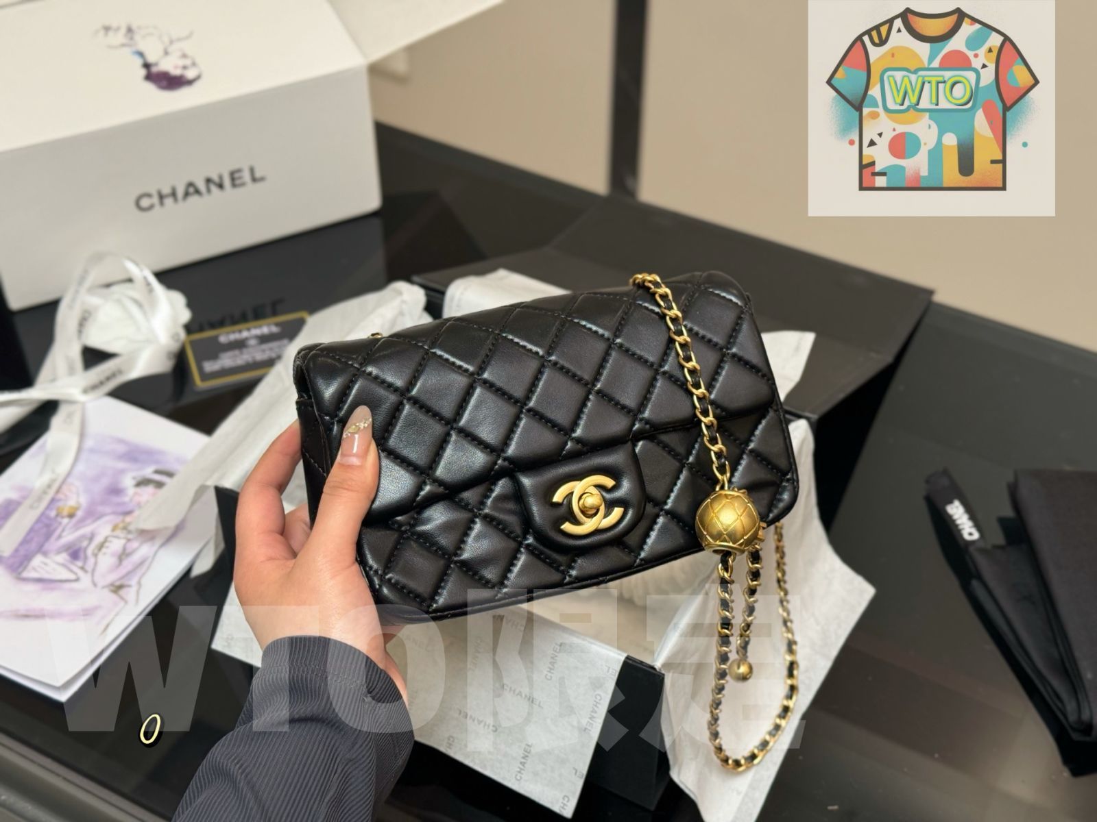 WTO通販 Chanel G Ball Square Flap Bag ゴールドボール スクエアバッグ-WTO輸入-YRX06