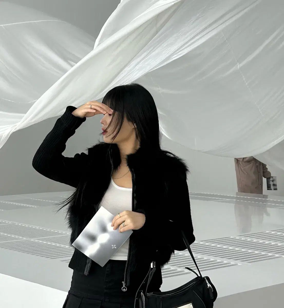 ヴィンテージ ブラック ファー ニット ジップアップ