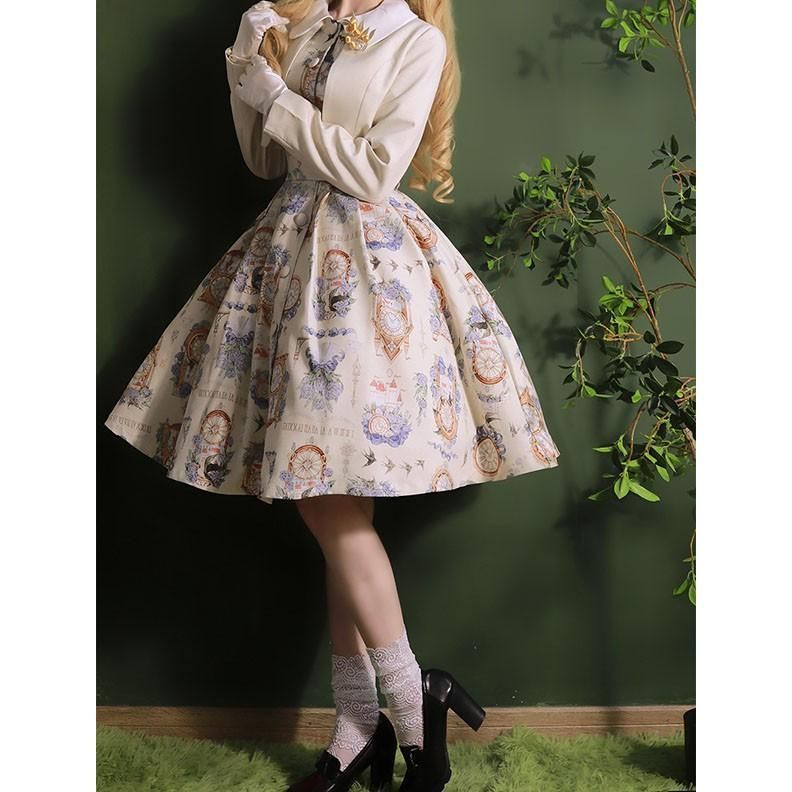 ロリータ ワンピース ジャケット レディース ロング lolita フ スカート イギリス風 大人 ベージュ パープル ブルー