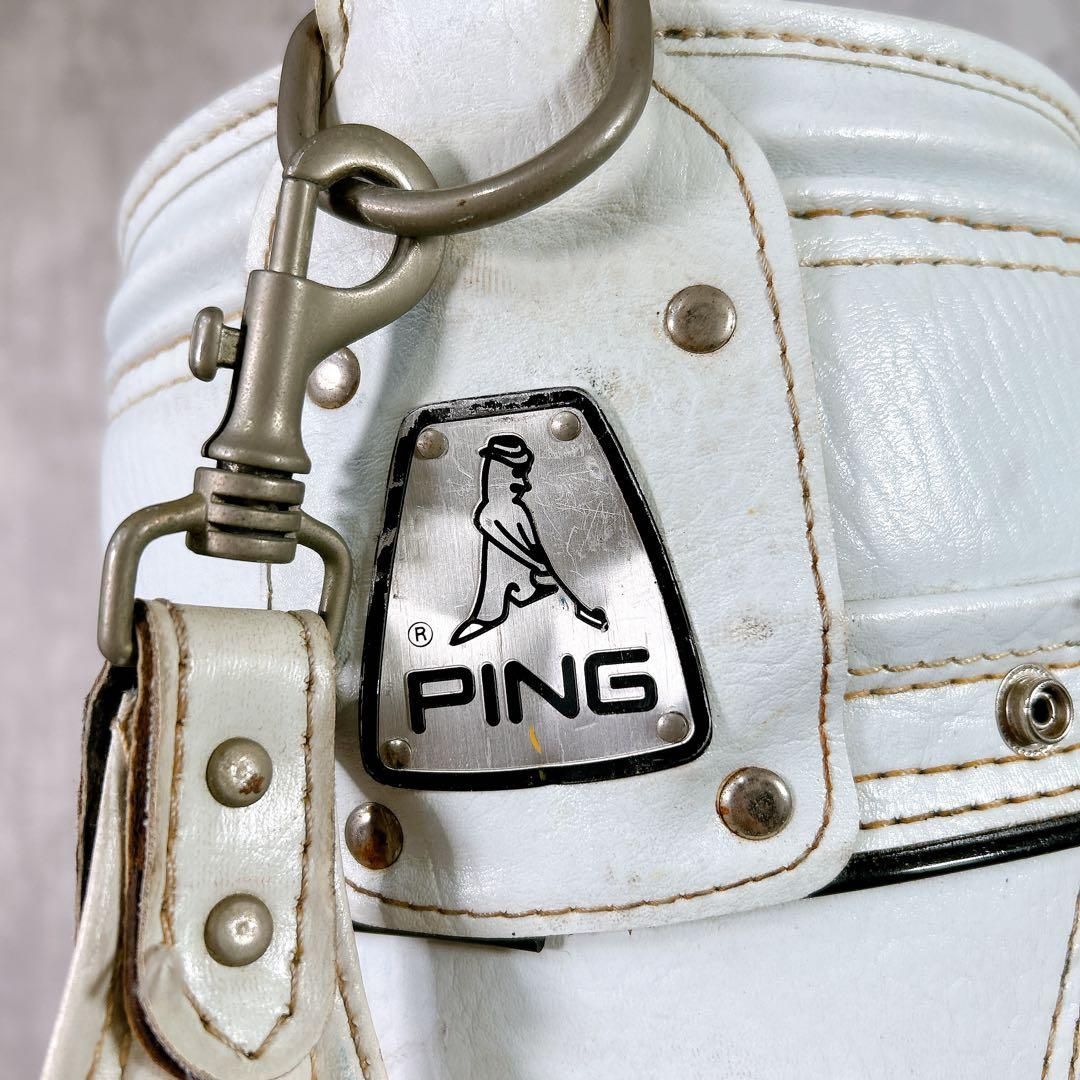 V264 PING ピン キャディバッグ 本体 白 ロゴ レザー ゴルフ用具