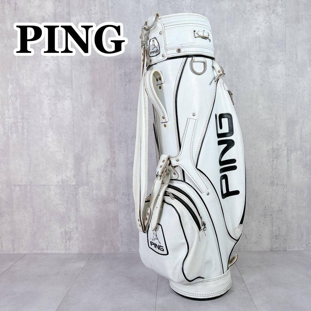 V264 PING ピン キャディバッグ 本体 白 ロゴ レザー ゴルフ用具