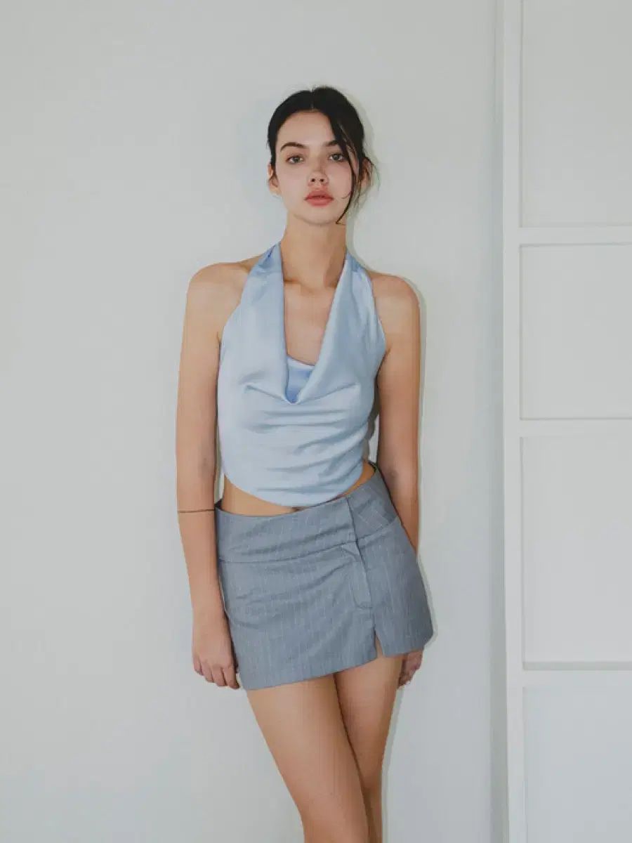 ノットユアローズ ホルターネック ブルー draping halter top